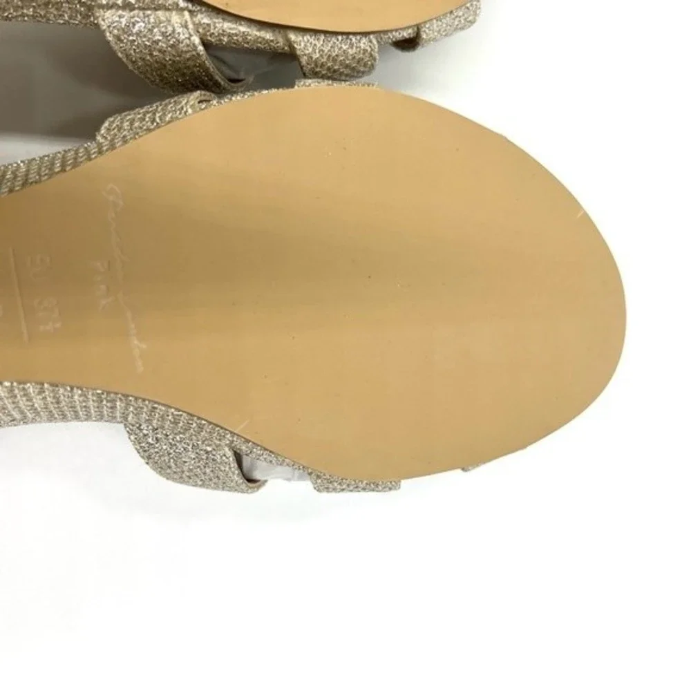 Paradox London Womens Size 7‎ Jackie Low Wedge Champagne Shimmer Dress Sandals